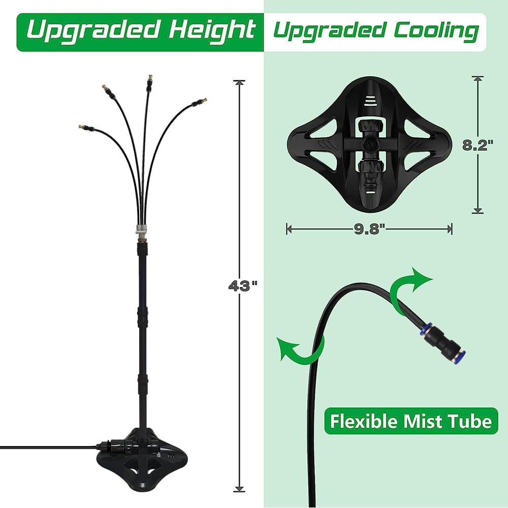 UR Forest Updated Standing Misting Cooling System 26FT Misting Line + 4 Brass Misting Nozzles,4 Height Option, Stand Mister Hose for Outside Outdoor Patio, Pet Cooling, Kids Water Playing