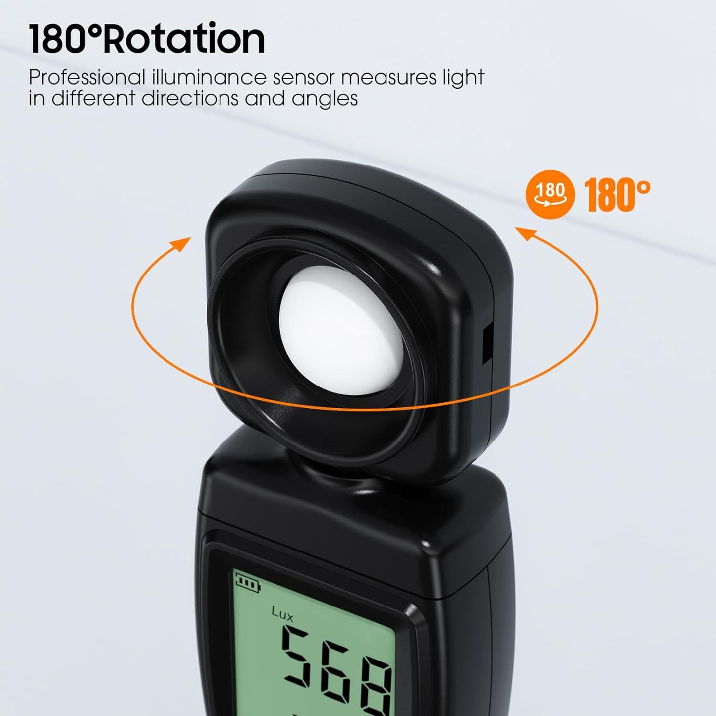 Digital Illuminance Lux Meter, 0~200,000 Lux Range with 180º Rotating Sensor Light Meter Foot Candles, Backlight LCD Display, Handheld Light Meter for Plants, Photography, Indoor, Film Camera