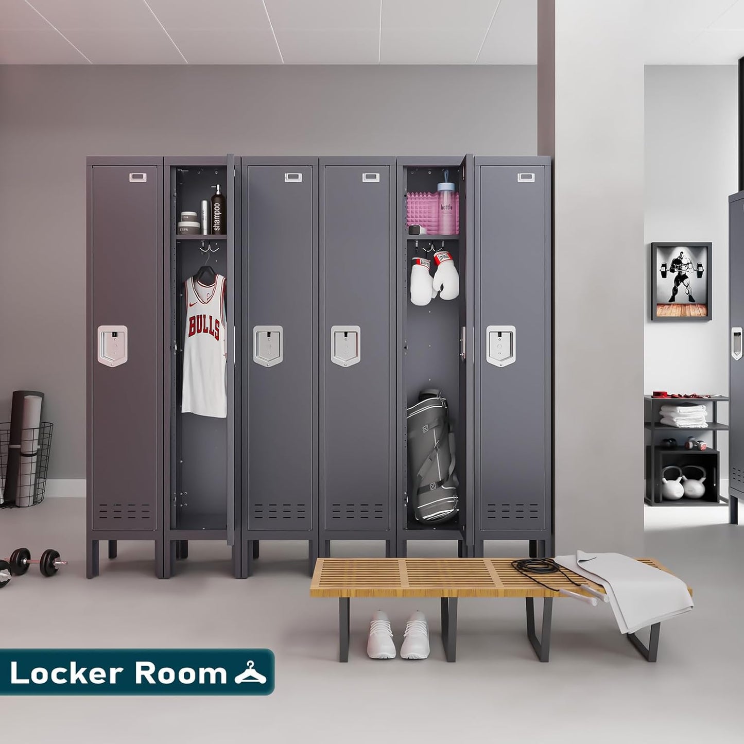 Metal Lockers - 66" Height Steel Lockers for Employees with Door Storage Locker with Card Slot for Employees Gym School Home Office Garage - Assembly Required