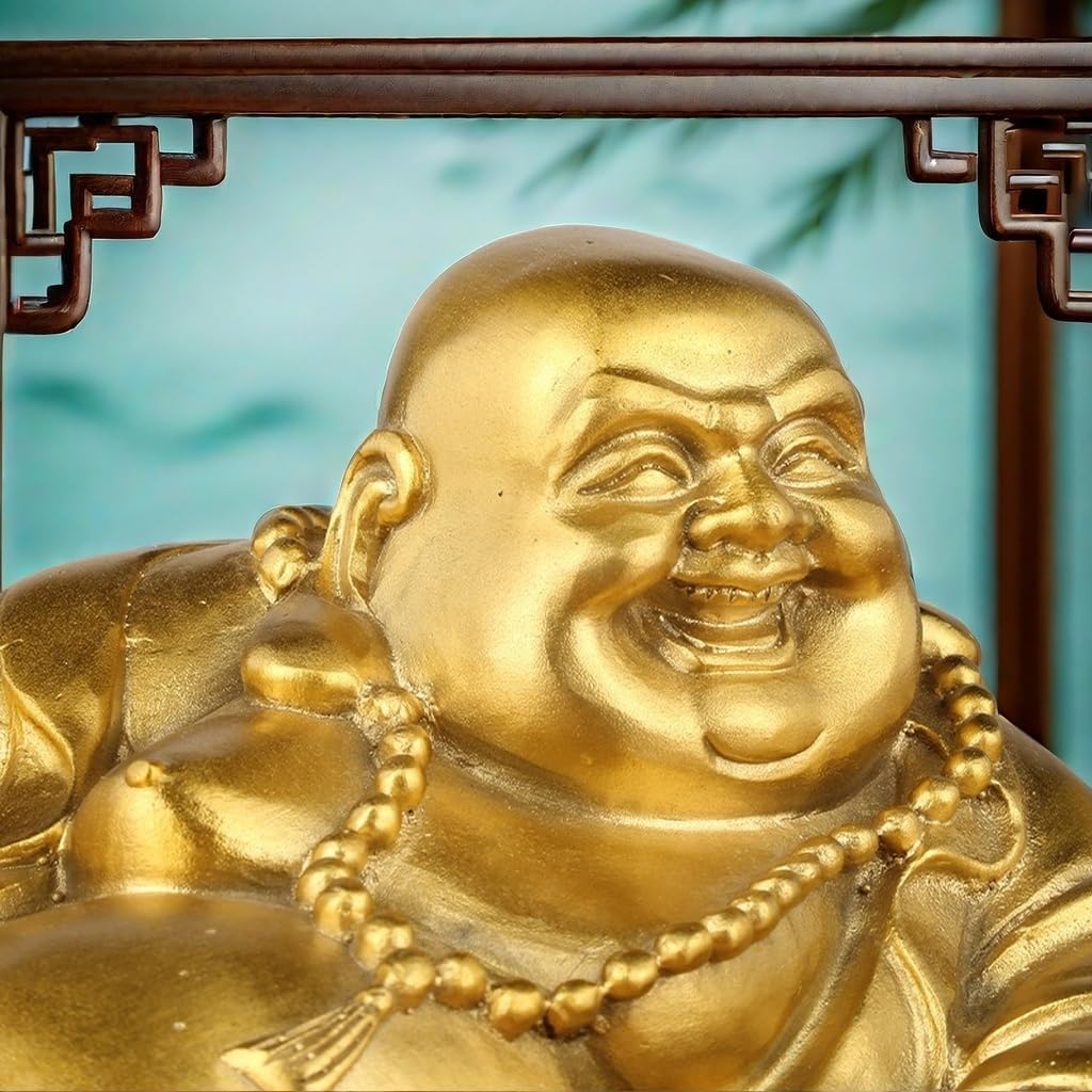 Golden Laughing Buddha Statue - New Home Decor, Happy Buddha Statue for Room Decor, Lucky and Zen Garden