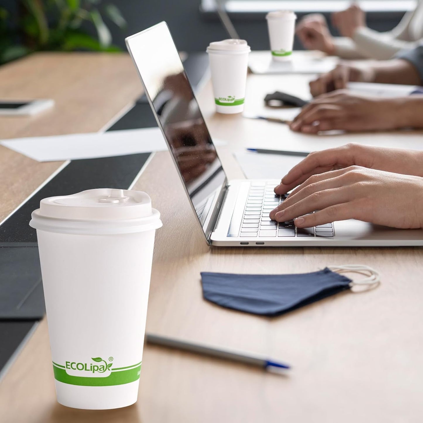 ECOLipak 100 Count 16 oz Compostable Paper Coffee Cups, Biodegradable Disposable Coffee Cups with CPLA Lid, Eco-friendly Hot Drinking Cups for Parties, Picnics, Travels,and Events