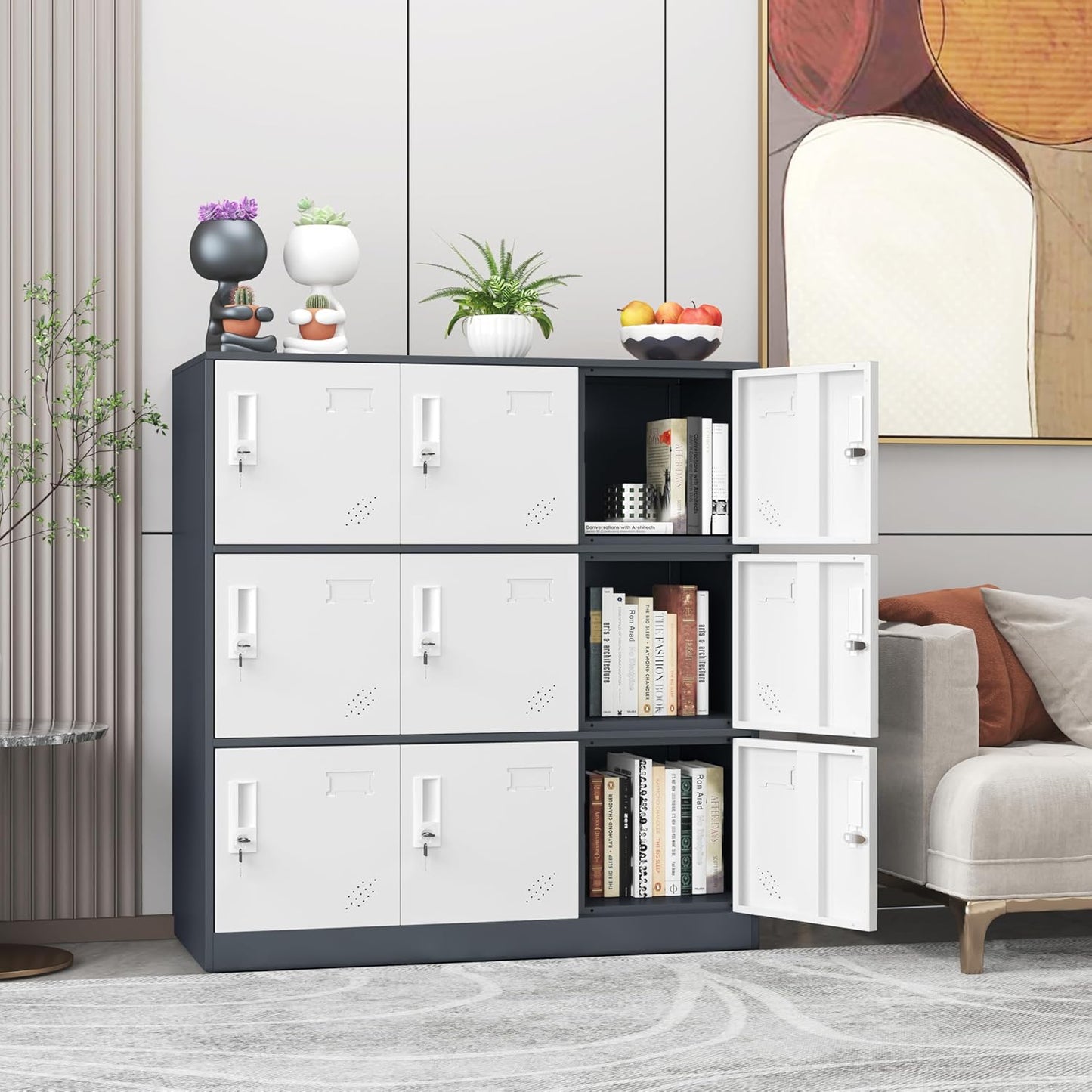 9 Door Metal Storage Locker for Employee,School,Office,Gym,Garage,Locker Cabinet with Lock and Card Slot (9 Door, Grey)