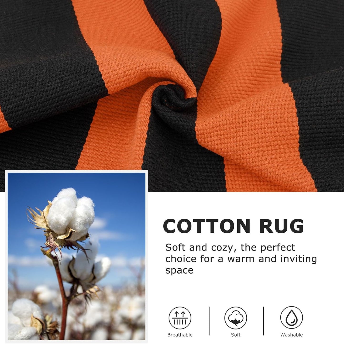 IOHOUZE Fall Door mat 4x6 Ft Orange Black Striped Area Rug Washable Front Porch Rug Striped Door Mat Outside Entrance Entryway Doormat for Fall, Halloween, Thanksgiving Porch Decor