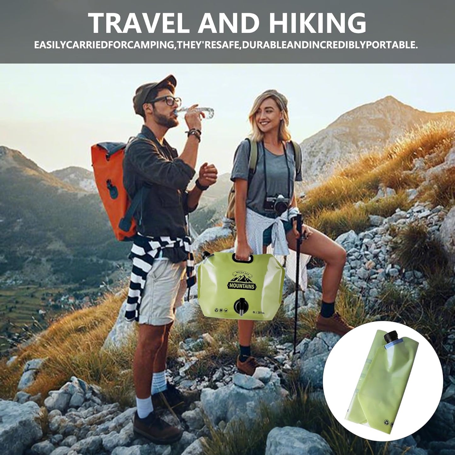 Collapsible 8L Water Storage Bag, BPA-Free Portable Folding Water Jug with Adjustable Faucet, Leakproof Emergency Water Bag for Camping, Hiking, Riding, Outdoor Sport (GREEN, 1)