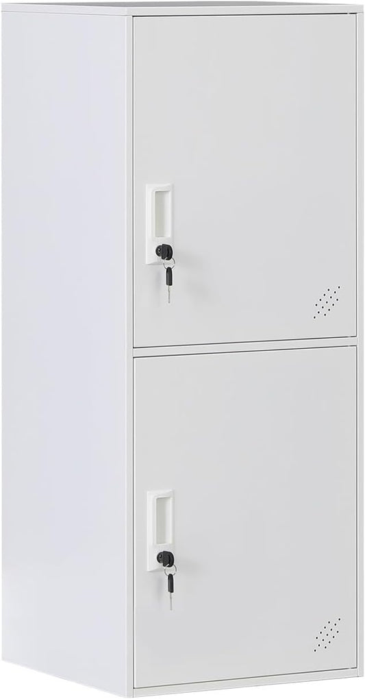2 Door Metal Vertical Storage Locker for School, Office, Home,Gym,Stackable Steel Storage Cabinet with Lock,Anti-Falling Device. (2 Door, White)