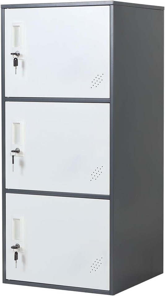 3 Door Metal Storage Locker Cabinet for Office, Home, Gym, School, Steel Cabinet to Storage File, Toys, Shoes and Sports Equipment, Locker Organizer for Gym Office Bedroom (3 Door, Grey)