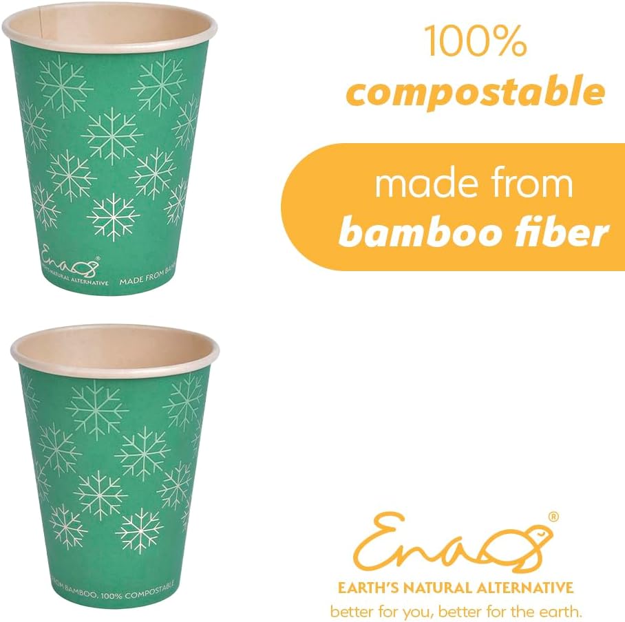 100% Compostable Disposable Coffee Cups [12oz 80 Pack, Winter Green] Paper Cups Made from Unbleached Bamboo Fiber, To Go Coffee Cups by Earth's Natural Alternative