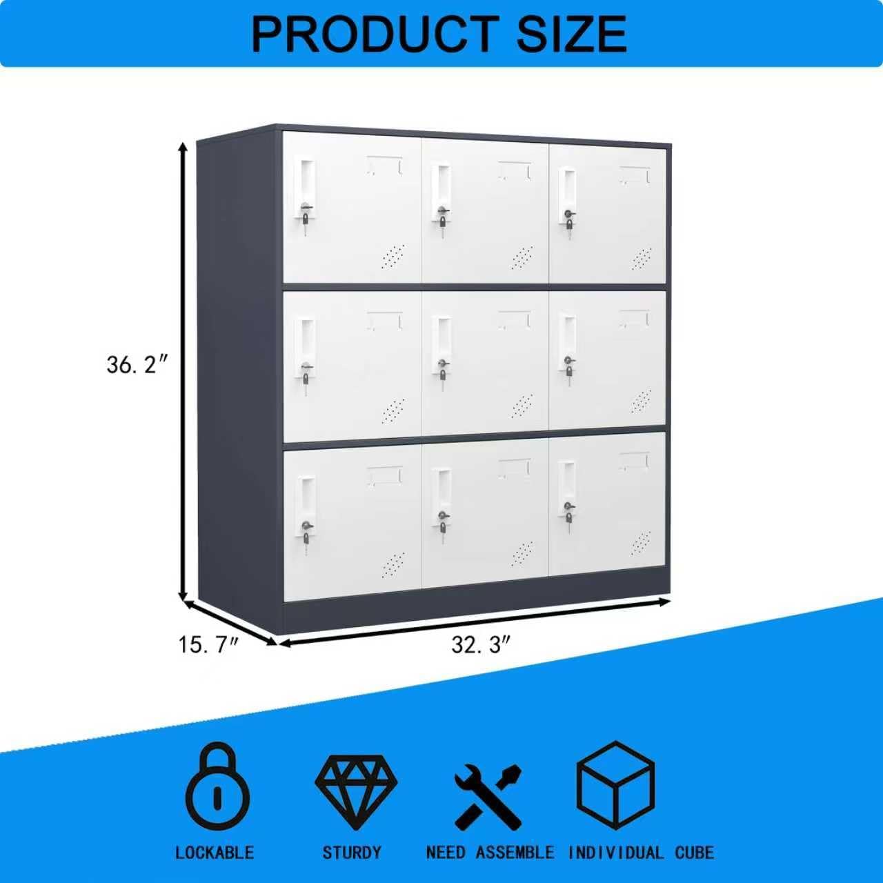 9 Door Metal Storage Locker for Employee,School,Office,Gym,Garage,Locker Cabinet with Lock and Card Slot (9 Door, Grey)