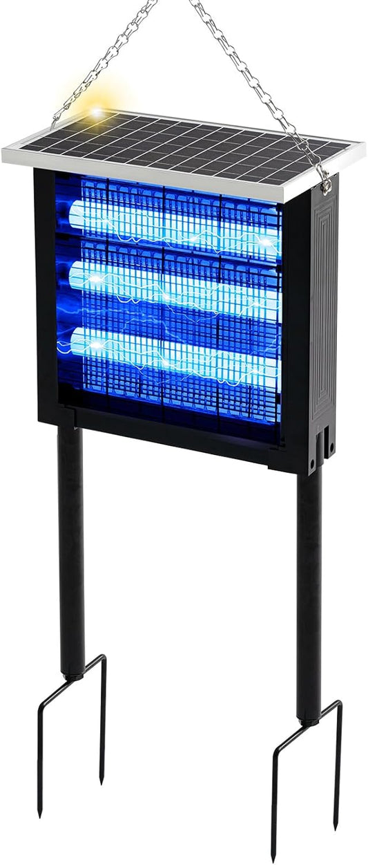 Qualirey 2 Pcs Solar Bug Zapper Outdoor Waterproof Mosquito Zapper with 3000v High Powered Rechargeable Electric Mosquito Killer with Grounding Bracket Fly Insect Trap for Patio Garden