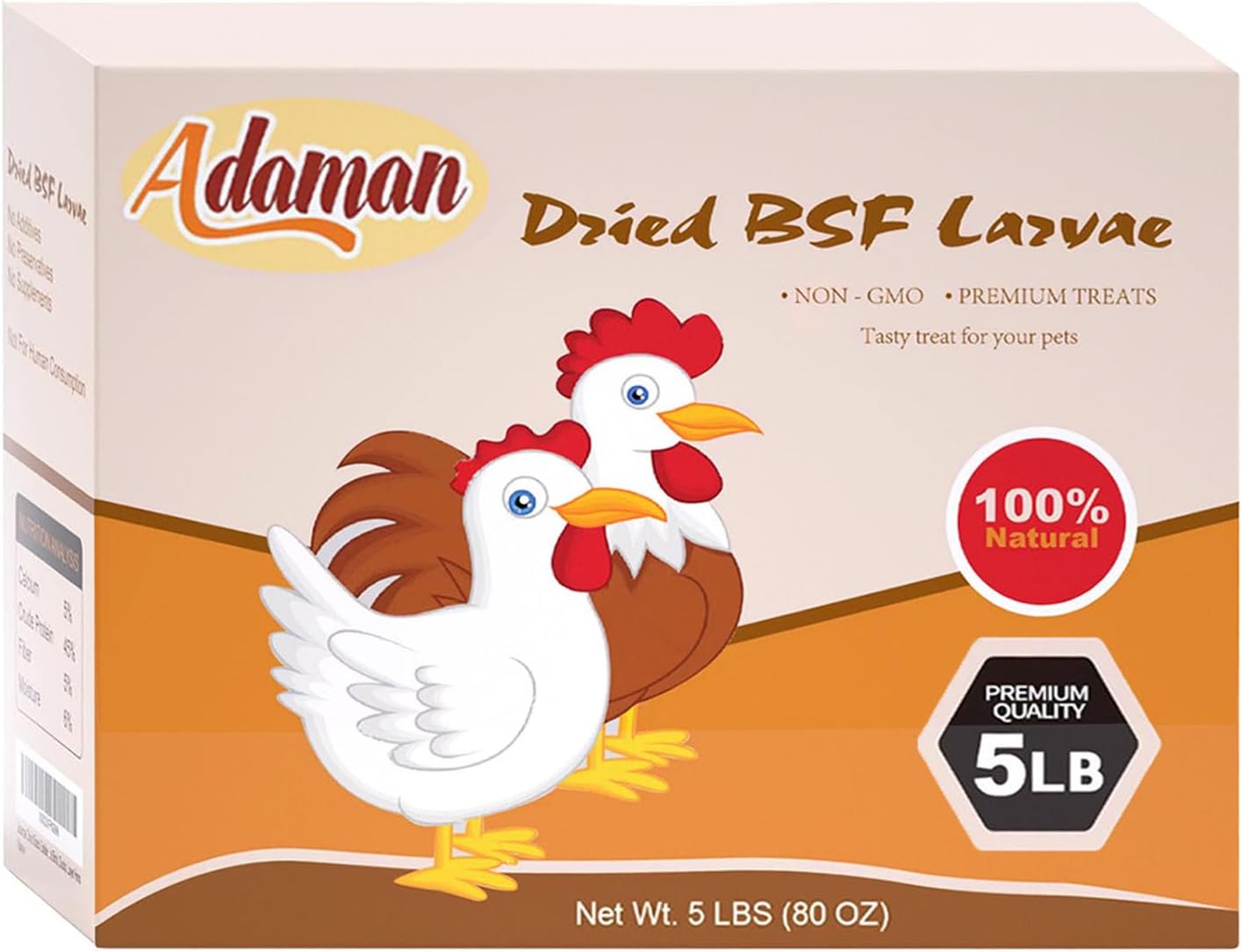 Adaman Dried Black Soldier Fly Larvae 5 LBS-100% Natural BSF Larvae-More Calcium Than Dried Mealworms High-Protein Chickens Treats, Food for Birds, Ducks, Layer Hens