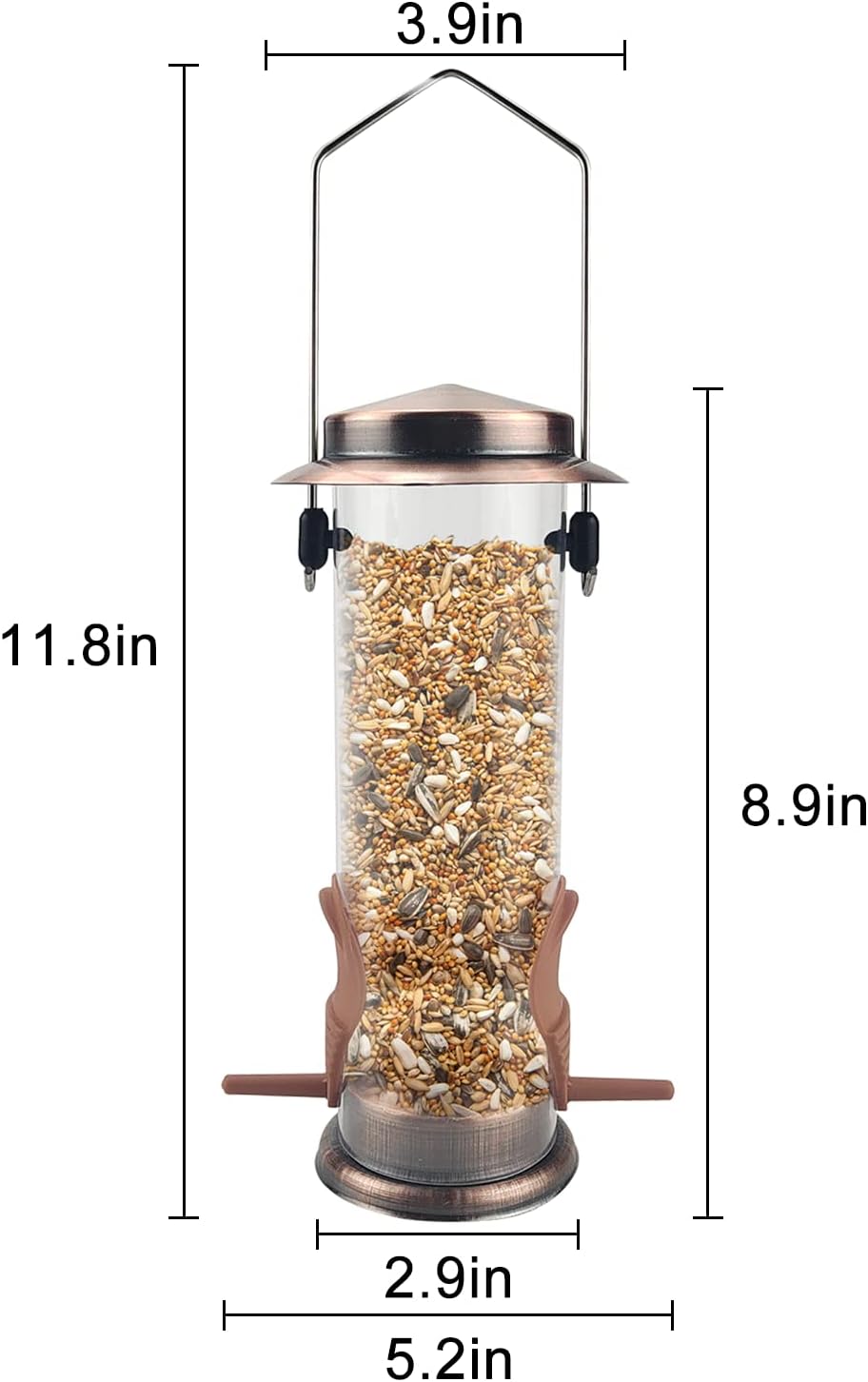 MIXXIDEA Wild Bird Feeders for Outdoors Hanging 2 Pack Stainless Steel Tube Bird Feeder, Water Resistant Finch Bird Feeder for Garden Backyard Decoration Attractive Metal Thistle Feeder (Copper)