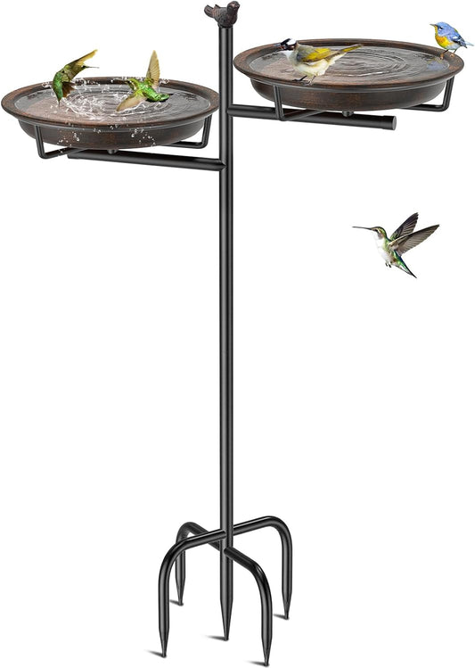 Metal Bird Bath for Outside, Vintage Freestanding Birdbaths Feeder Bowl, Stable & Easy to Clean Birdfeeder for Outdoors Garden Yard Lawn Decor (Retro Brown)