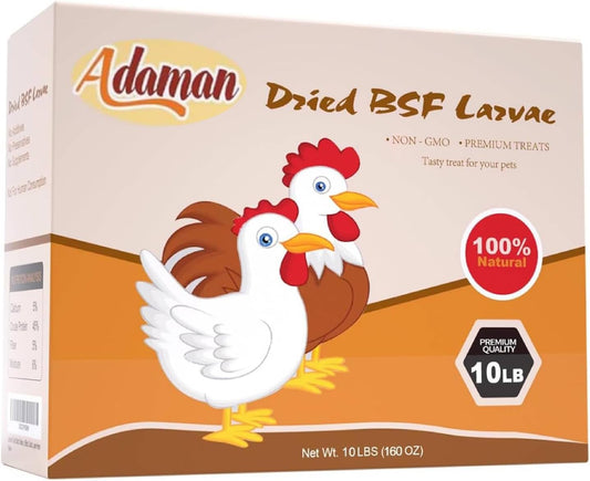Adaman Dried Black Soldier Fly Larvae 10 LBS-100% Natural Non-GMO BSF Larvae-More Calcium Than Dried Mealworms High-Protein Chickens Treats, Food for Wild Birds, Ducks, Layer Hens