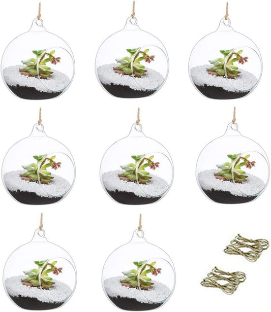 Set of 8 Air Plant Holder Hanging Glass Globe Tea Light Candle Holders Home Wedding Party Centerpieces Decor Indoor Outdoor Tealight Candleholders (8Pcs 4 inches Diameter)
