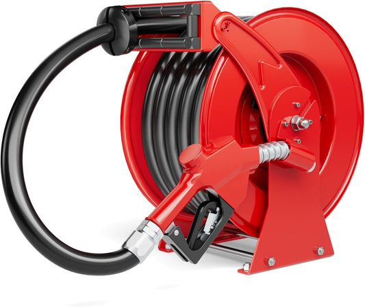 Fuel Hose Reel, 1" x 33' Retractable Diesel Fuel Heavy-duty Steel Construction with Refueling Nozzle, 300 PSI Diesel Reel Used for Aircraft Ship Vehicle Tanker Truck