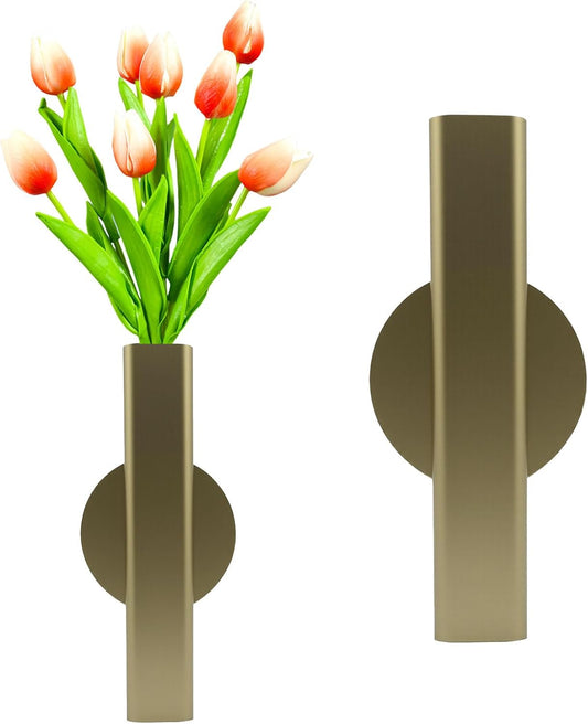 Self Adhesive Wall Vase Metal Tube Decoration Holder Used to Display Dried Flower, Faux Flowers, Fake Flowers, Also Suitable for Cemetery Memorial Decoration (1 PCS Gold)