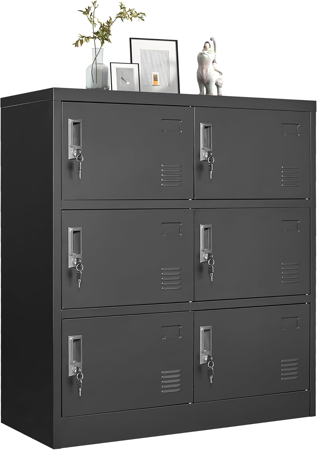 Metal Lockers for Employees, Office Storage Locker with 6 Doors, Black, 35.43" W x 15.75" D x 39.37" H, Steel Staff Locker Storage Cabinet for Gym, Home, School, Garage, Assembly Required