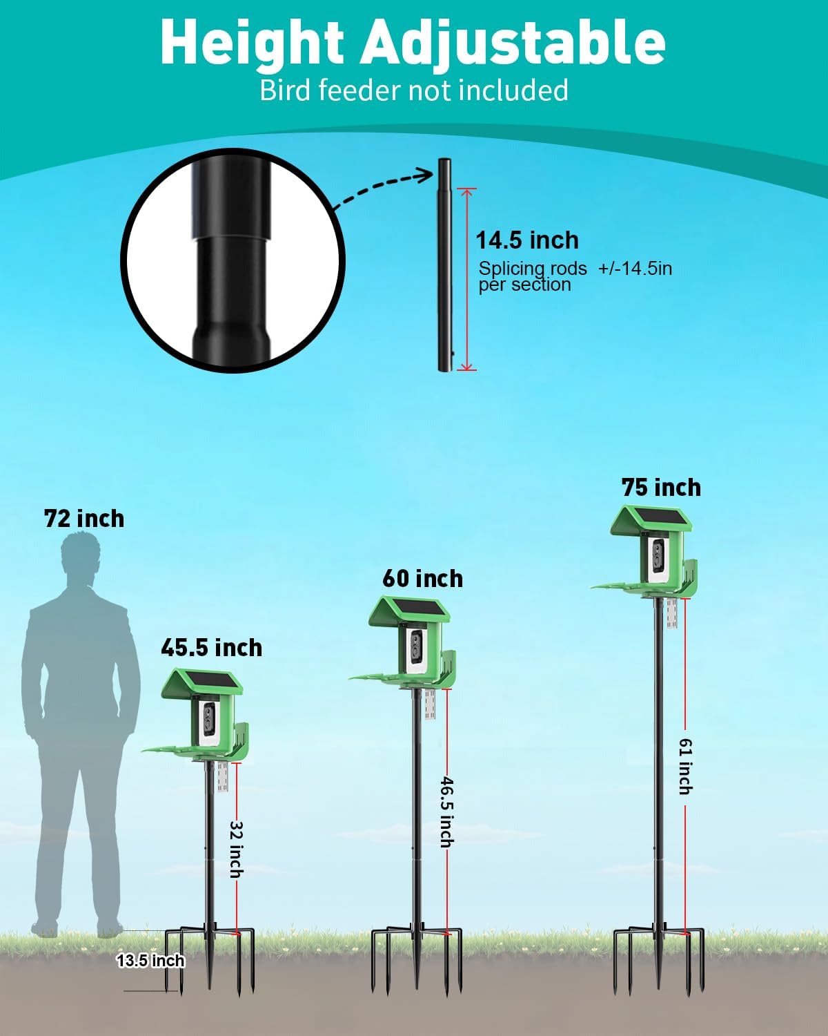 Bird Feeder Pole – 75 Inch Height Bird House Pole with 1-Inch Dia Heavy Duty for Birdfeeders, Feeding Stand with Mount Kit for Outdoor, Slip-Fit Connection