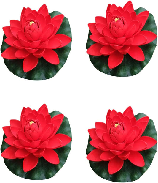 FZBNSRKO Artificial Lotus,4PCS 7.1" Inch Floating Foam Lotus Flowers for Pool,Realistic Water Lily Pads for Home Outdoor Patio Pond Wedding Party Decorations,Red