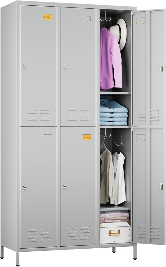 METAN Metal Locker for School Office Gym Bedroom,6 Doors Steel Storage Lockers Cabinet for Employees,Industrial Storage with 1 Shelf,Assembly Required,Light Gray