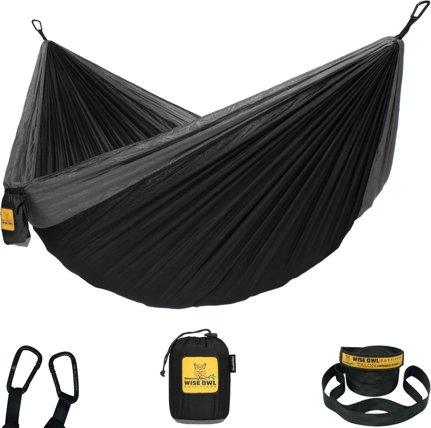 Wise Owl Outfitters Camping Hammock – 500lbs Portable Hammock with Tree Straps - Travel, Backpacking, Hiking, Outdoors Camping Gear - Single or Double