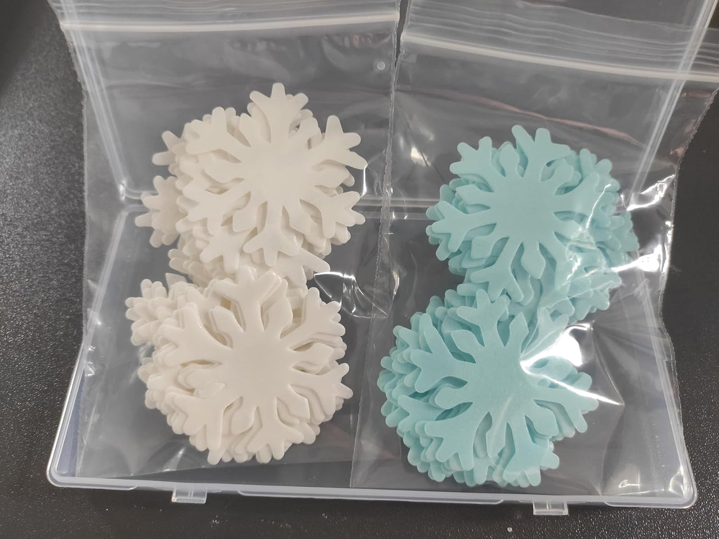 50pcs Edible Snowflakes for Cake Decorating Cupcake Toppers for Christmas Winter frozen Theme Birthday Party Decorations (White & Blue)