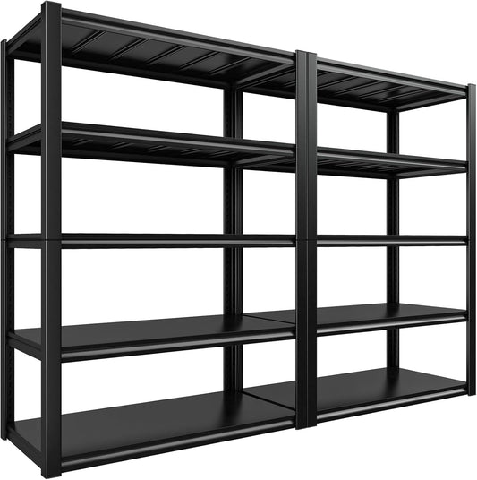 REIBII Garage Shelving 48.2" W Storage Shelves 3000LBS Heavy Duty Shelving Adjustable Metal Shelf Industrial 5 Tier Pantry Shelves for Basement Warehouse Supermarket 72.2"H x 24.2"D x 48.2"W, 2 Pack