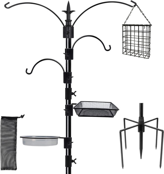 yosager Premium Bird Feeding Station Kit, 90" x 23" Birds Feeder Pole, Planter Hanger, Multi Feeder Hanging Kit with Metal Suet and Bath for Bird Watching, Attracting Wild Birds