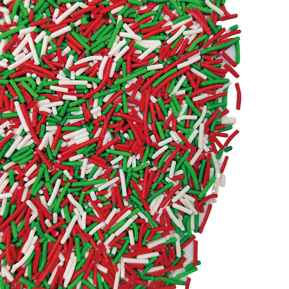 Homankit Christmas Sprinkles for Cake Decorating, Red Green and White Jimmy Sprinkles, Edible Jimmies Sprinkle for Cupcake Toppers Baking Cookie Ice Cream Dount Dessert Decoration