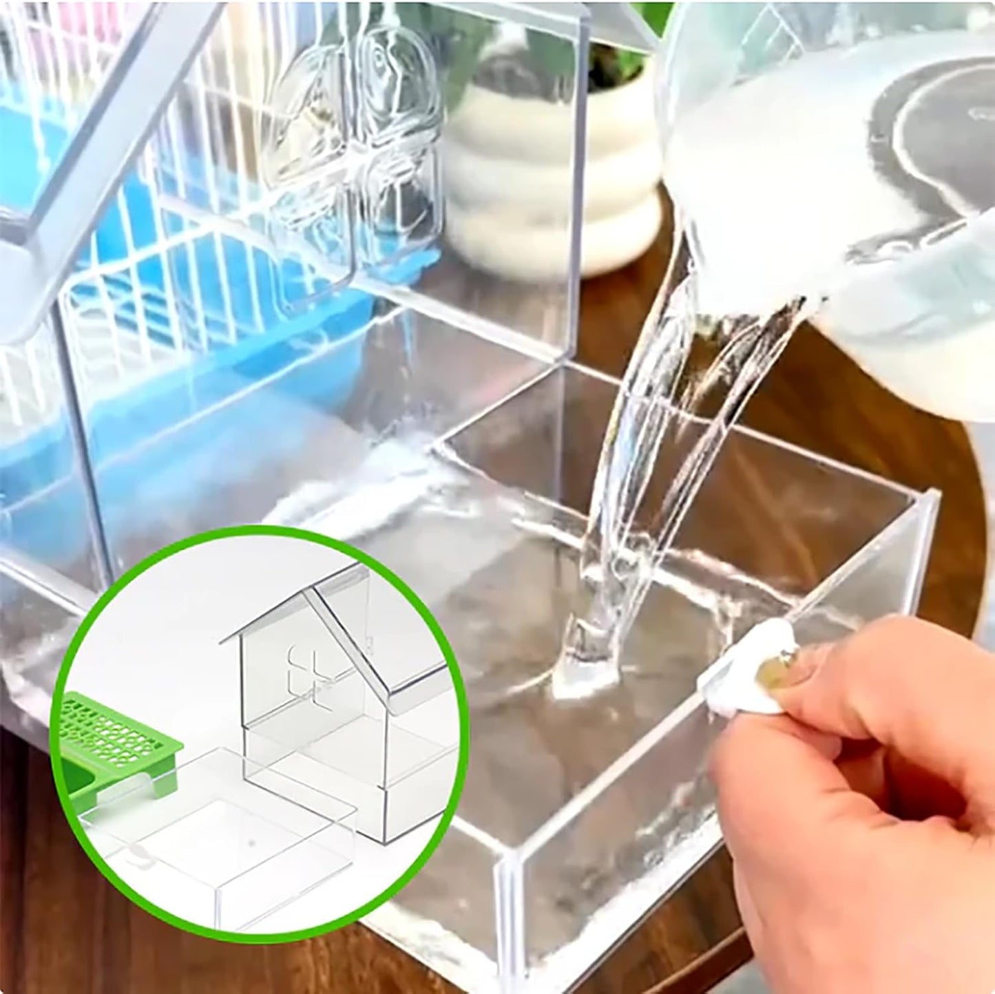 Ziveseller/Sowhathow Pull-Out External Parrot Feeder, Parrot Feeder Parakeet House Bird Bath Transparent Dish Water, Hanging Wild Bird Seed with Squirrel Proof Tray (White*2)