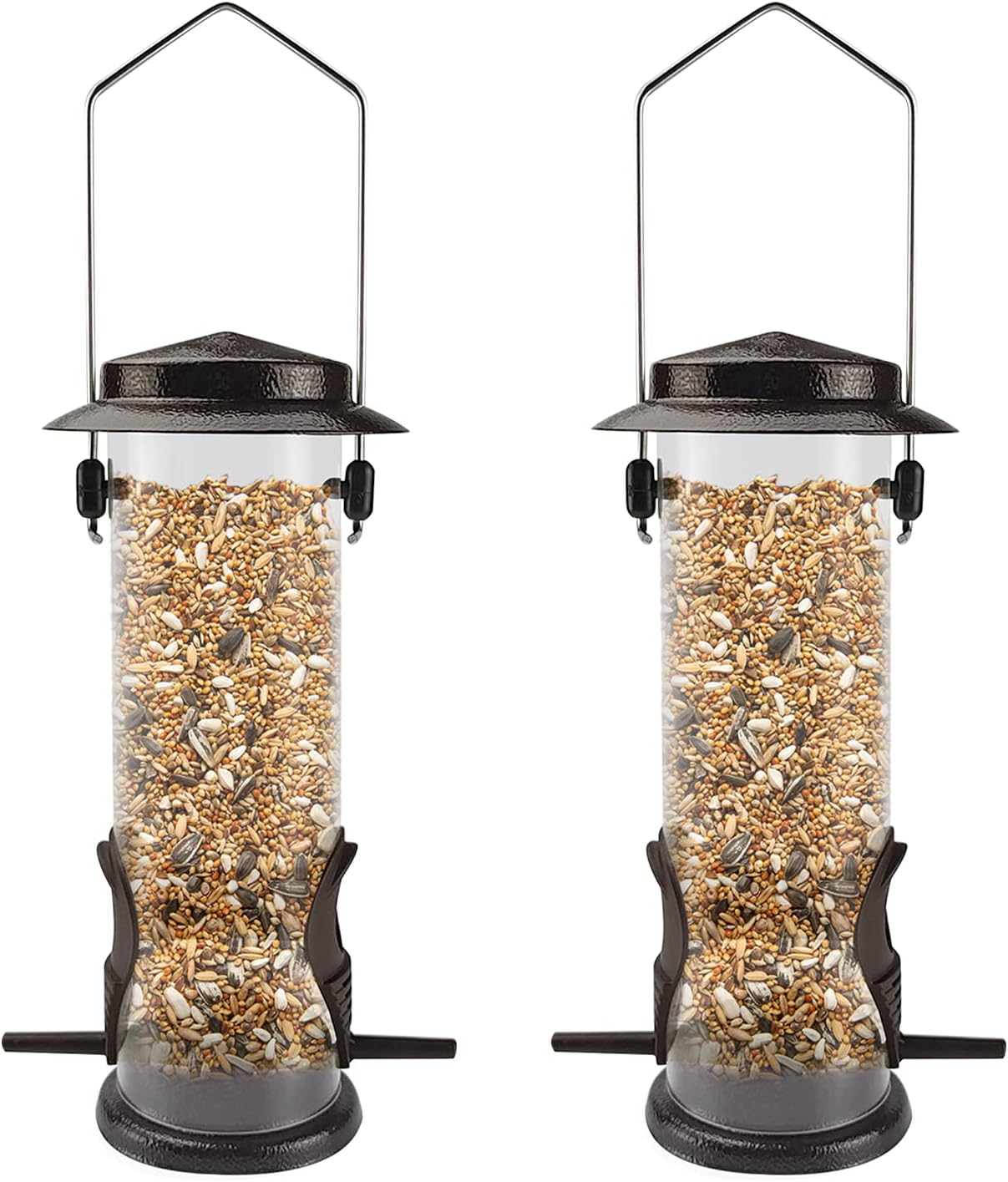 MIXXIDEA Wild Bird Feeders for Outdoors Hanging 2 Pack Stainless Steel Tube Bird Feeder, Water Resistant Finch Bird Feeder for Garden Backyard Decoration Attractive Metal Thistle Feeder (Coffee)