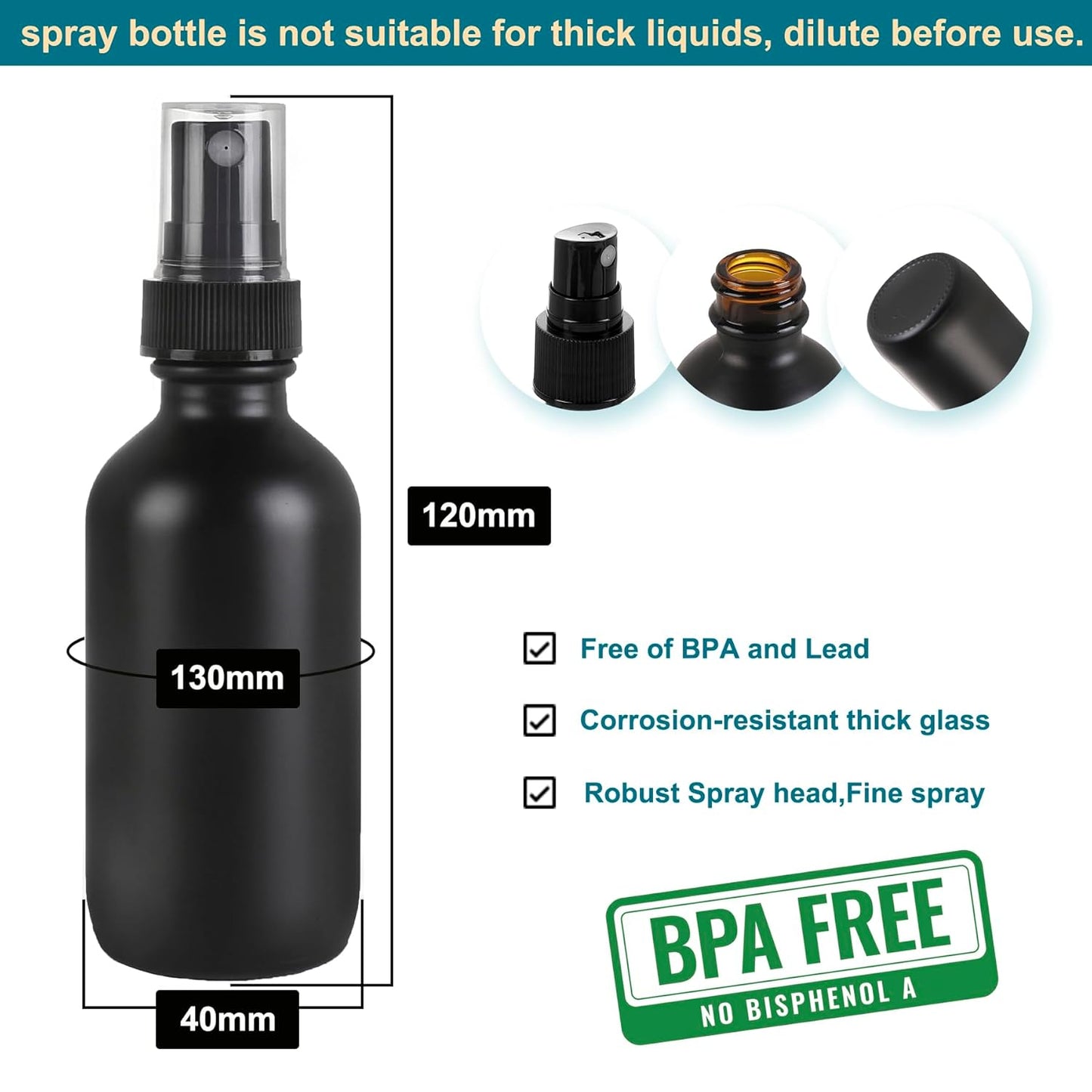 Frosted Black Glass Small Spray Bottle 2 oz 48 Packs,Fine Mist Sprayer Small Clear Bottles,Refillable Containers mini spray bottles for Cleaning Solutions and Skin Care (Frosted Black 48pcs)