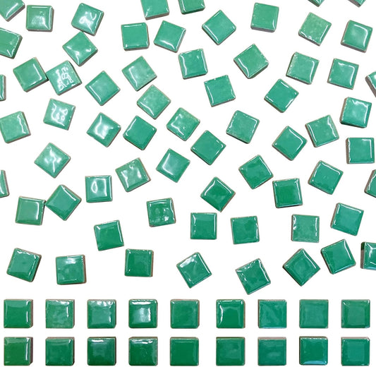 100 Pieces Ceramic Mosaic Tiles 3/5" Square Shapes Mosaic Ceramic Pieces Stained Ceramic Tiles Supplies for Crafts Beginner Mosaic Project Stepping Stones Mosaic Birdhouse Decor - Green