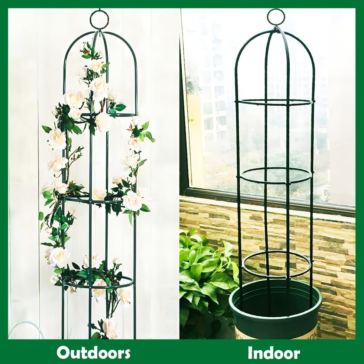 Tower Obelisk Garden Trellis 100% Metal 6.3 Feet Tall Plant Support for Climbing Vines and Flowers Stands,Black Green Lightweight Plant Tower