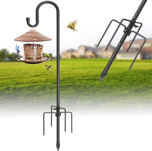 Hummingbird Feeder Pole for Outdoors - Heavy Duty Bird Feeder Stand with Adjustable Stake,62"Rustproof Shepards Poles with Hangers Holder for Birdfeeder,Wind Chimes,Lanterns,Wreaths,Black