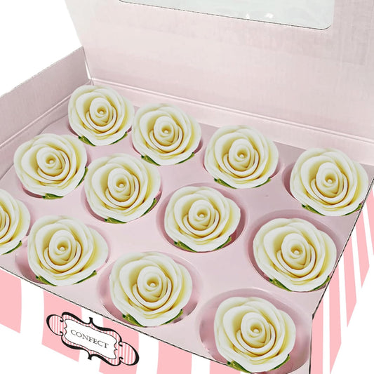 Confect Edible Flower | Edible Flower for cake & Cupcake decorations | Doughnut Edible Toppers | White venetian Flower - Vegan, Gluten-Free, Soy-Free, Dairy-Free, Palm Oil-Free -Pack of 12