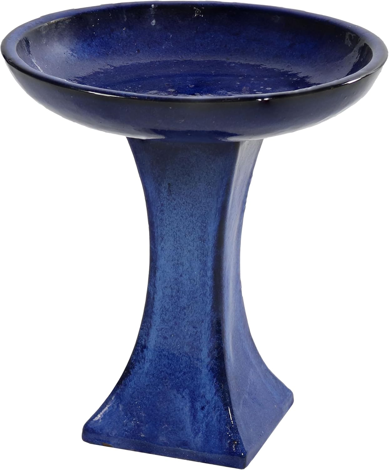 Sunnydaze Ceramic Bird Bath for Outside - 16" H - UV- and Frost-Resistant - Pedestal Bird Bath - Blue Glazed Bowl - Blue Glaze Finish
