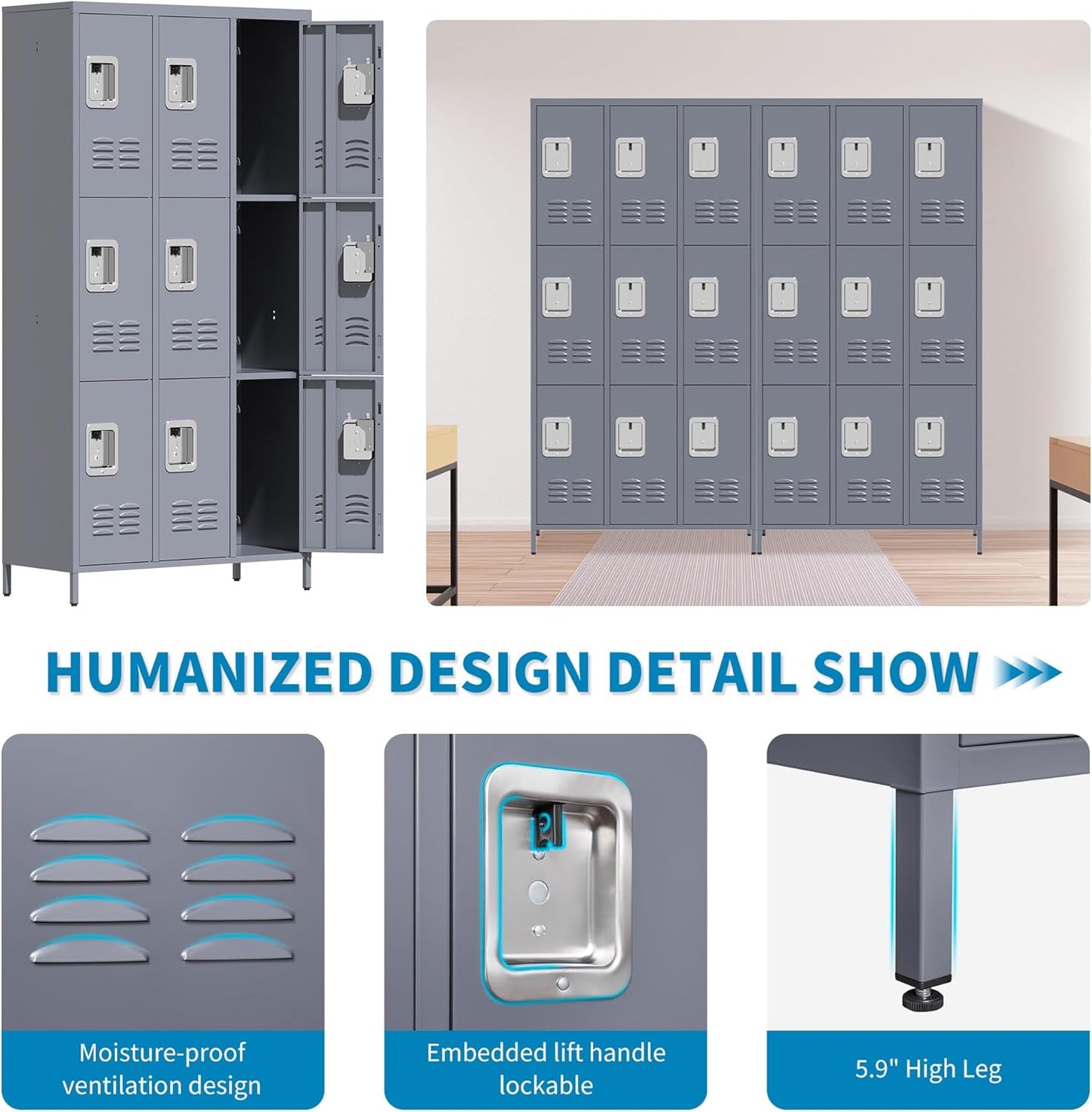 Metal Lockers for Employees, Storage Employee Locker, 72" Storage Lockers with Shelves Steel Cabinet for Home (Gray, 9 door-72'')