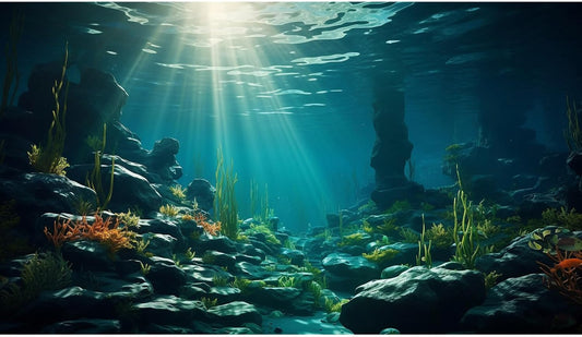 Aquarium Background Ocean Floor Fish Tank Background Underwater Coral Reef Stone Aquarium Backdrop Seaweed Background Sunlight Tank Backdrop Perfect Aquarium Backdrop Durable Vinyl 36x20in