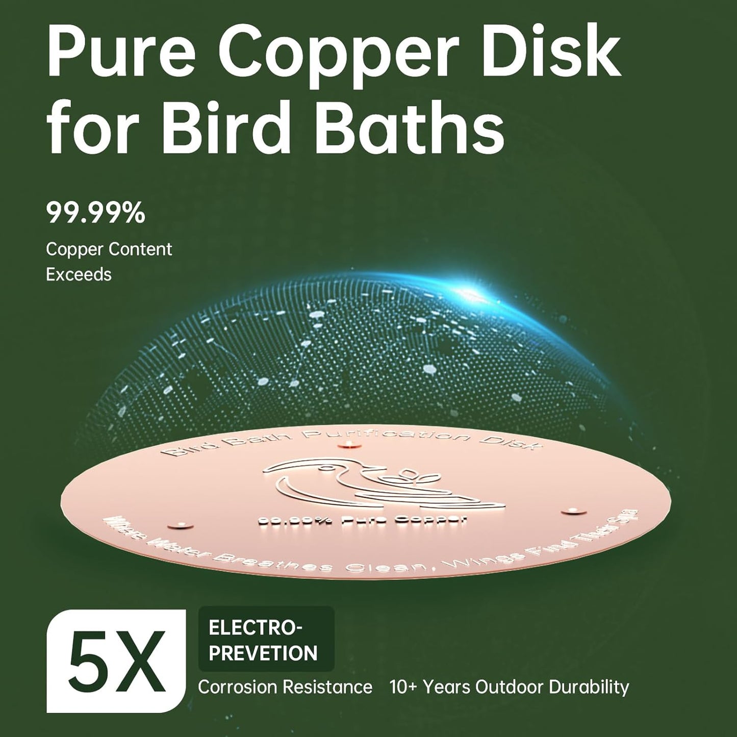 2 Pack Bird Bath Copper Disk, Premium 0.6mm Sturdy 99.99% Pure Copper Disk for Bird Baths,Triple-Point Support Ensures Clean Water Year-Round, Compatible with All Outdoor Birdbath Bowls