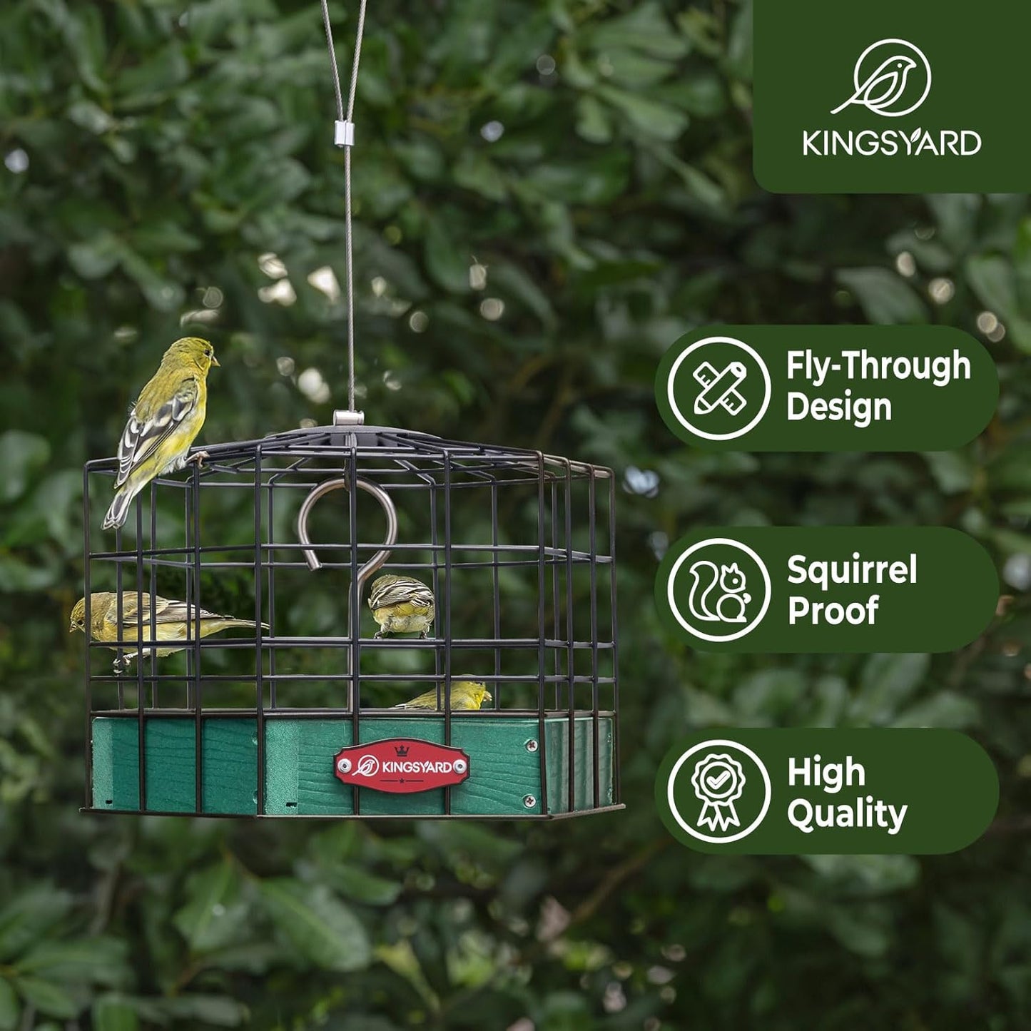 Kingsyard Squirrel Proof Platform Bird Feeders for Outdoor Hanging, Caged Bird Feeder for Small Wildbirds, Recycled Plastic Feeding Platform with Metal Seed Tray, Green