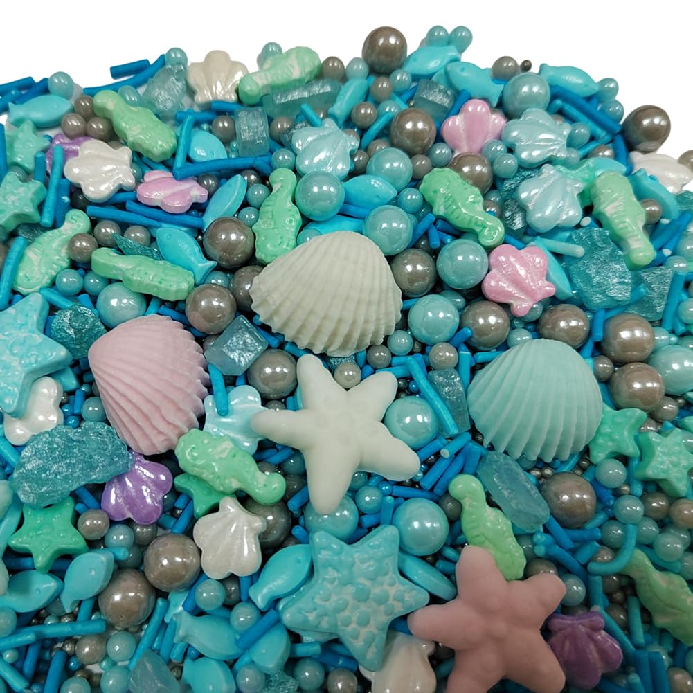 Homankit Ocean Sprinkles for Cake Decorating Edible Hippocampi Starfish Shell Fish Pearl Sugar Sprinkle for Baking Cake Cupcake Toppers Cookie Decorations Sea Theme Birthday Party Supplies