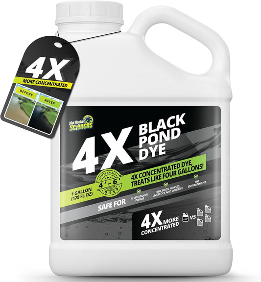 1 Gallon Reflective Black Pond Dye, 4X Concentrate Pond Dye Black, Natural Looking and Long Lasting Liquid Lake Colorant, Protects Against Sunlight - Ideal for Fish, Birds, and Wildlife
