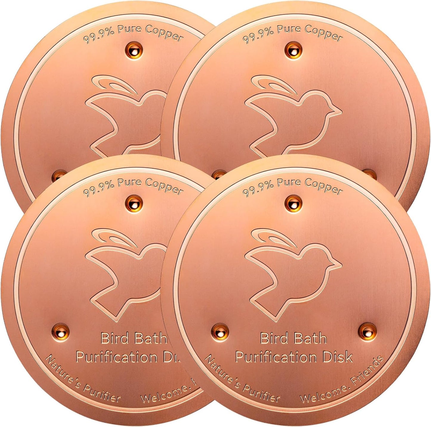 Mellbree 4-Pack Bird Bath Copper Disk, 0.6mm Reinforced 99.99% Pure Copper Cleaning Disk with Triple-Point Support for Physical Safe Clean Water All-Season