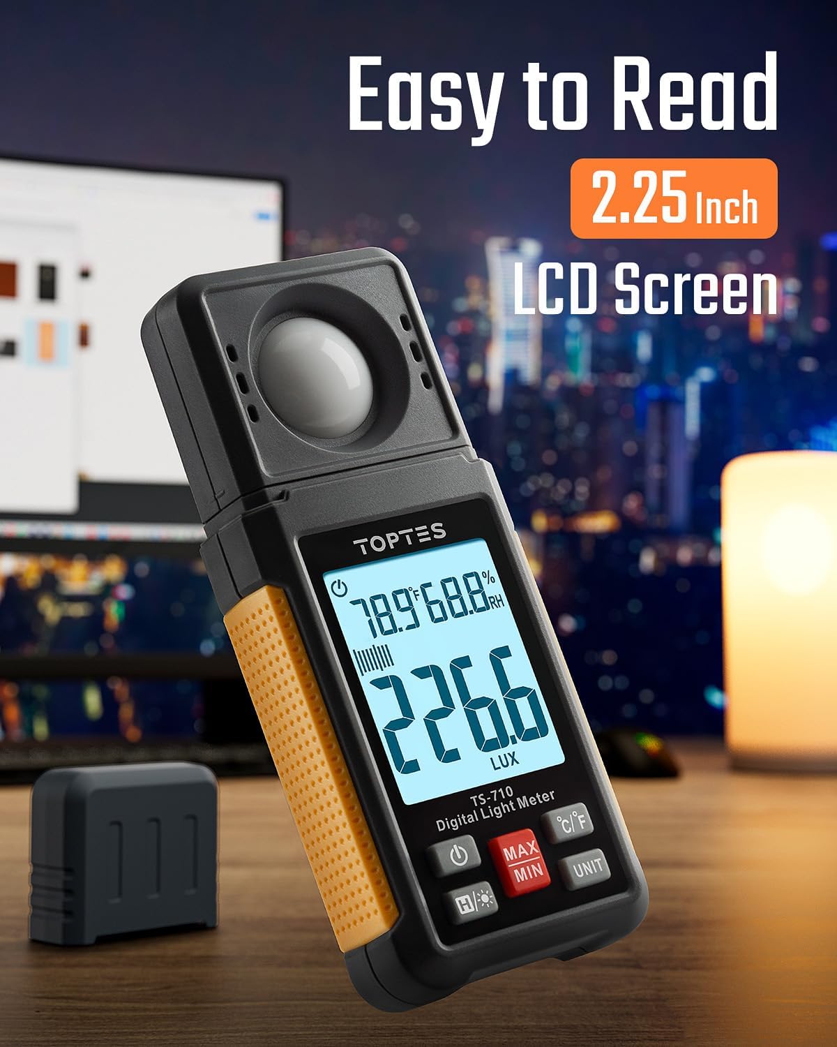 TS-710 Light Meter, Lux/Foot Candles Meter with 180º Rotating Sensor, 0.1~200,000 Lux Range, Large Backlit Display, Light Meter for Plants, Car Headlights, Home & Office LEDs (Includes Battery)