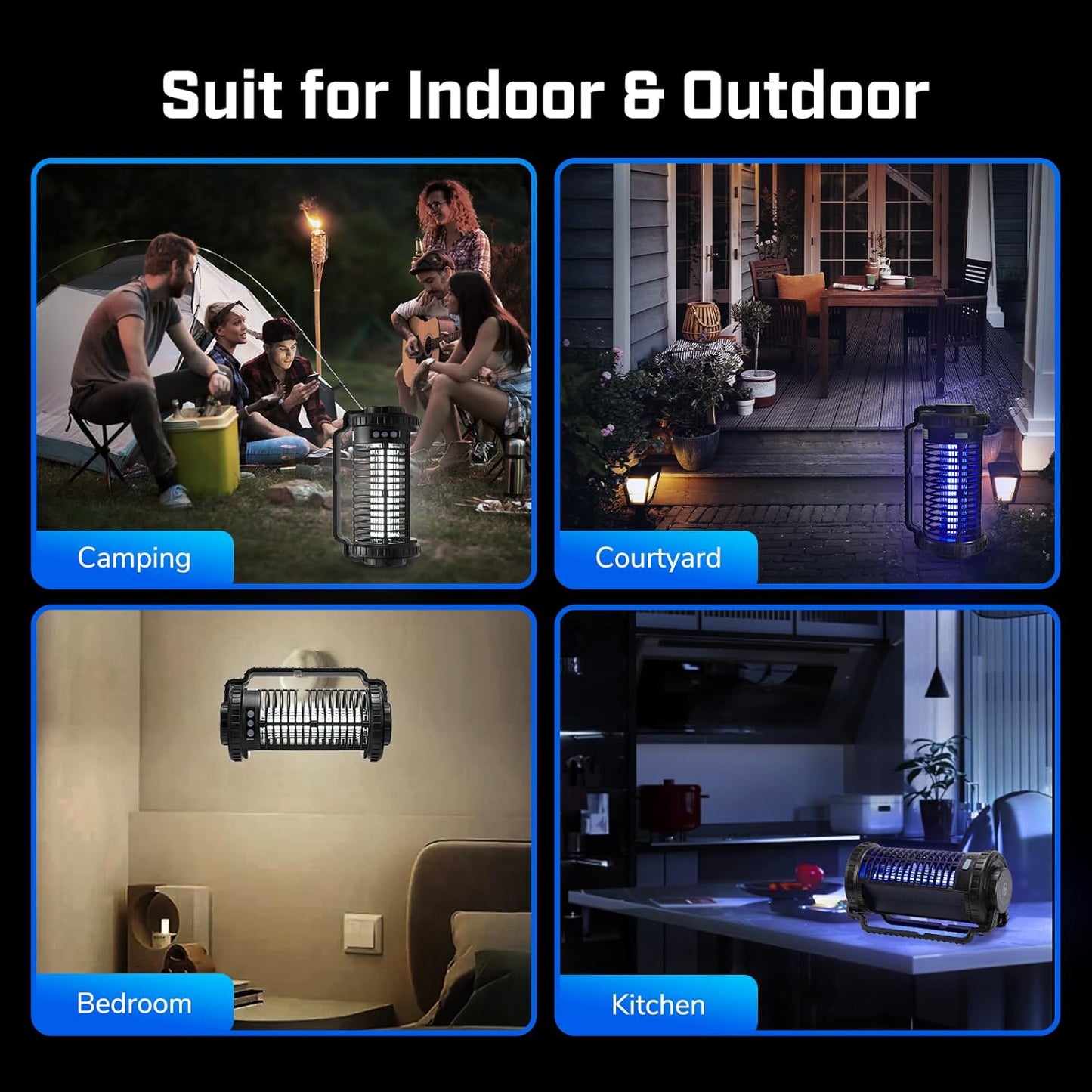 Portable Solar Powered Bug Zapper, 3 Mode (Sensor Auto/UV Light/LED) Mosquito Zapper with 4000mAh Battery, Portable Waterproof Rechargeable Fly Trap for Indoor Outdoor, Home, Patio (Black)