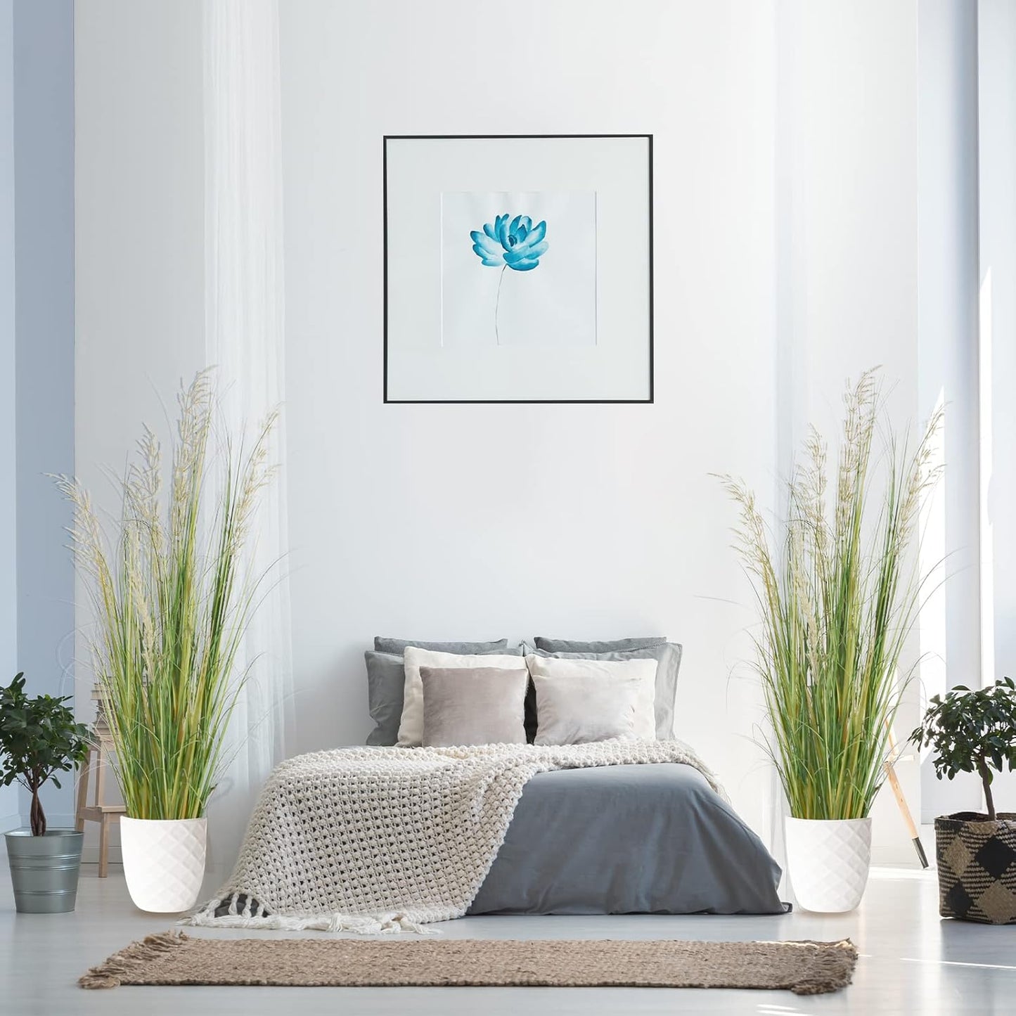 Artificial Plant, 47in Tall, 2pk Grass, Faux House Plant in Pot, Indoor Decorative Flowers & Plants, Housewarming Gift