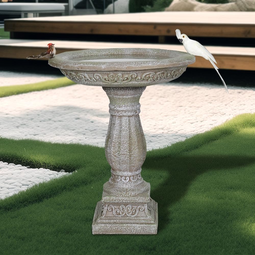 SKYFIRE 20”Dia.X 23.8”Tall Outdoor Birdbath with Pedestal - Modern Garden Birdbaths Outdoor Decor for Bird Spa & Birdfeeder, Floor Bird Baths for Garden Patio, Yard, Lawn