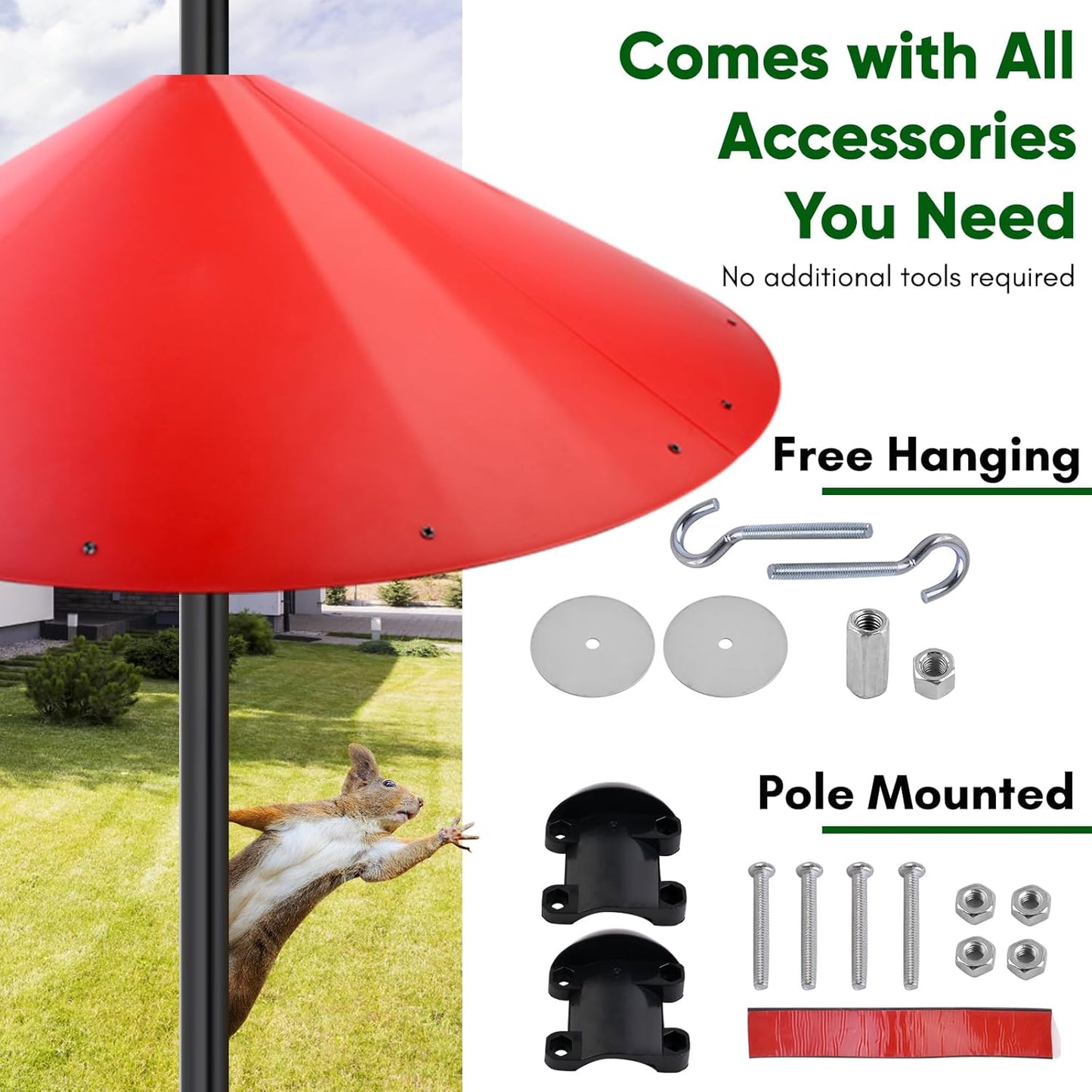 24-inch Large Outdoor Squirrel Baffles for Bird Feeders Pole, Baffle with Metal Frame, Squirrel Guard for Bird Houses, Two Way Use, Red Color