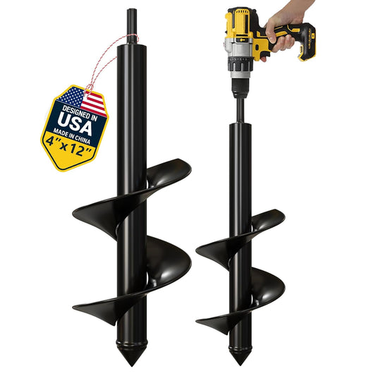 K-Brands Auger Drill Bit for Planting – 4 x 12 Inch - Garden Spiral Hole Drill Planter for Bulb Planting, Bedding Plants, Umbrella Holes - 3/8 Inch Hex Drive Drill
